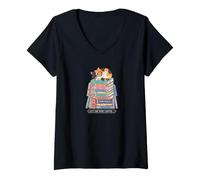 Women's Just One More Chapter - Cute Calico Cat Bookworm Reader V-Neck T-Shirt