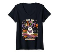 Women's Just One More Chapter Cute Ghost Halloween Book Lover School V-Neck T-Shirt