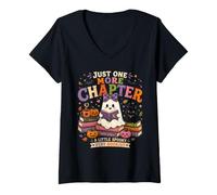 Women's Just One More Chapter Cute Ghost Halloween Book Lover School V-Neck T-Shirt