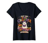 Women's Just One More Chapter Cute Ghost Halloween Book Lover School V-Neck T-Shirt