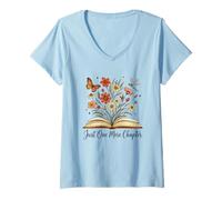Womens Just One More Chapter Open Book Flowers V-Neck T-Shirt