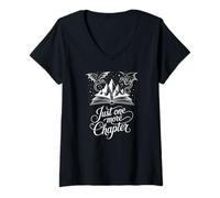 Women's Just One More Chapter Reading Dragons Fantasy V-Neck T-Shirt