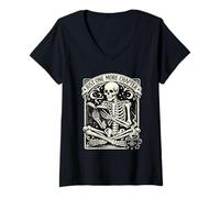 Women's Just One More Chapter Skeleton Classic Vintage Book Lovers V-Neck T-Shirt