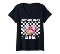 Womens Just One More Row Crocheting Crocheter Knitting Yarn Girl V-Neck T-Shirt
