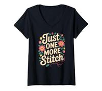 Women's Just One More Stitch Sewing Embroidery Needlework V-Neck T-Shirt