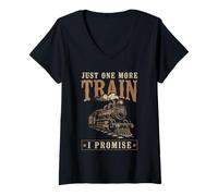 Womens Just One More Train I Promise Humorous Train Lover V-Neck T-Shirt