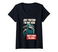Womens Just Pretend I’m Not Here Fun Grim Reaper Dark Humour Coffee V-Neck T-Shirt