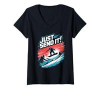 Womens Just Send It! Snowboarding V-Neck T-Shirt