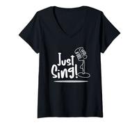Womens Just Sing Microphone | Singing Singer | Karaoke Choir V-Neck T-Shirt