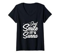 Women's Just Smile It's Sunna Allah Muslim Islam Religion V-Neck T-Shirt