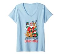 Womens Just Waiting for Christmas Joyful Holiday Scene V-Neck T-Shirt