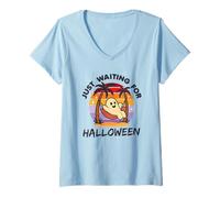 Womens Just Waiting for Halloween Cute Summerween Vintage Sunset V-Neck T-Shirt