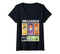 Womens Just Waiting for Halloween for Kids Girls/Postage Stamp V-Neck T-Shirt