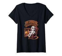 Womens JUST WAITING FOR HALLOWEEN with Cute Mummy V-Neck T-Shirt
