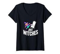 Womens Just Witches Witchcraft Halloween Feminist Witch V-Neck T-Shirt