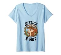 Women's Justice for P'Nut Adorable Cowboy Hat Peanut The Squirrel V-Neck T-Shirt