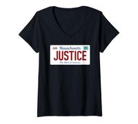 Womens Justice Massachusetts License Plate Social Law School Lawyer V-Neck T-Shirt