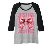 Womens Justice Name Coquette Bow Aesthetic for Women Girls Raglan Baseball Tee