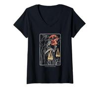 Womens Justice Never Dies Grim Reaper Flaming Scales Halloween V-Neck T-Shirt