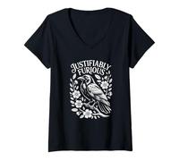 Womens Justifiably Furious Crow Anti-Patriarchy Raven Feminist V-Neck T-Shirt