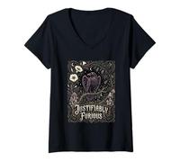 Women's Justifiably Furious Raven Anti Patriarchy Goth Nouveau Art V-Neck T-Shirt