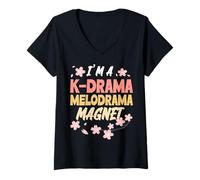 Womens K-Drama Melodrama Fan Magnet Korean Binge-Watching V-Neck T-Shirt
