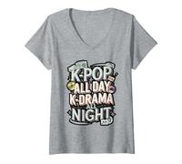 Womens K-Pop All Day K-Drama All Night Fandom V-Neck T-Shirt