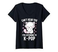 Womens K-Pop Can't Hear You I'm Listening Kpop Lover Kawaii Korea V-Neck T-Shirt