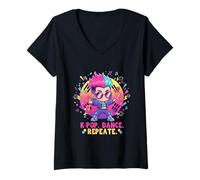 Women's K-POP. Dance. Repeat. - Colorful K-Pop Dance Graphic V-Neck T-Shirt