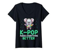 Women's K-Pop Makes Everything Better Korean Music Lover Koala Bear V-Neck T-Shirt