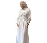 Women's Kaftan Turkey Dress Long Sleeve Muslim Dress Islam Abaya Clothing Dubai Prayer Islamic Robe African Prayer Dress for Women, White, M
