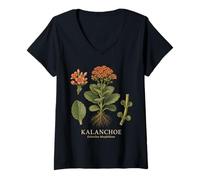 Women's Kalanchoe blossfeldiana Orange Flower Botanical Study V-Neck T-Shirt
