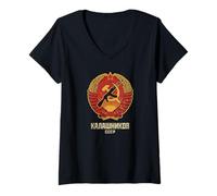 Women's Kalashnikov AK-47 USSR CCCP Vintage Cold War Gun Lover V-Neck T-Shirt