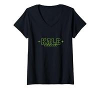 Women's Kale Addict Leaf Power Slogan V-Neck T-Shirt