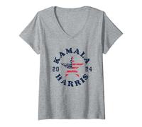 Womens Kamala Harris 2024 President American Flag Vote Kamala V-Neck T-Shirt