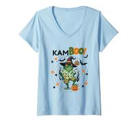Womens Kambo Frog Halloween Tee Shamanic Pumpkin Plant V-Neck T-Shirt