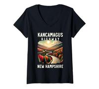 Womens Kancamagus Highway, Scenic Fall Foliage, Retro Vintage Gifts V-Neck T-Shirt