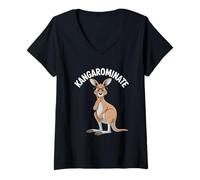 Womens Kangarominate Smart Kangaroo Pun Nerd Humor V-Neck T-Shirt