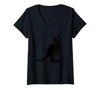Women's Kangaroo, Australia Wildlife, Blackout Minimalist Design V-Neck T-Shirt
