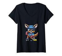 Womens Kangaroo Ice Hockey Player Style V-Neck T-Shirt