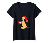 Womens Kangaroo Lover Christmas Australian Animals Xmas Elf hat V-Neck T-Shirt