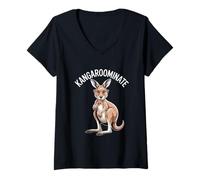 Womens Kangaroominate Funny Kangaroo with Glasses Pun V-Neck T-Shirt