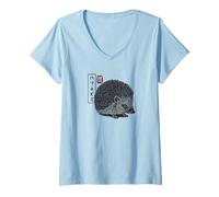 Womens Kanji Japanese Traditional Art Retro Hedgie Animal Lover V-Neck T-Shirt