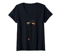 Women's Kanji Wealth and Safety Prosperity Calligraphy Graphic V-Neck T-Shirt