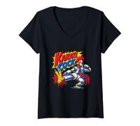 Women's Karate Cock Robot Rooster Chicken Martial Arts Kick V-Neck T-Shirt