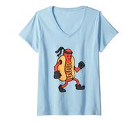 Womens Karate HotDog Fighter V-Neck T-Shirt
