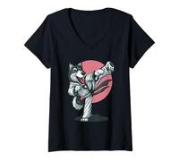 Women's Karate Husky Dog V-Neck T-Shirt