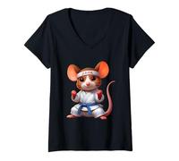 Womens Karate Mouse Champion Spirit Fighter V-Neck T-Shirt