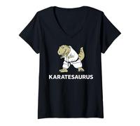 Womens Karatesaurus Funny Dinosaur Karate Martial Artists Dojo TKD V-Neck T-Shirt