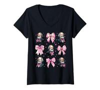 Womens Karl Marx Communism Communist Girl Coquette Bow Pink V-Neck T-Shirt